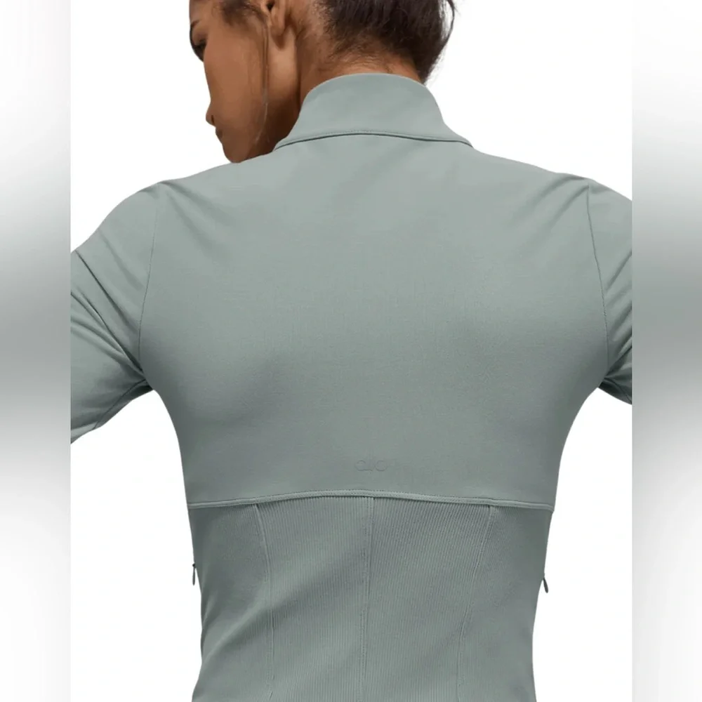 Alo Yoga Airbrush Corset Full Zip Jacket Lunar Grey XS